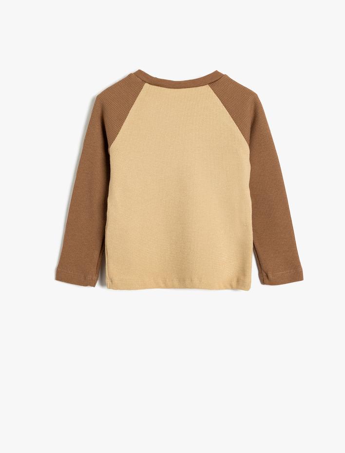 Erkek Bebek Tişört Uzun Kollu Bisiklet Yaka Renk Bloklu Baskı Detaylı