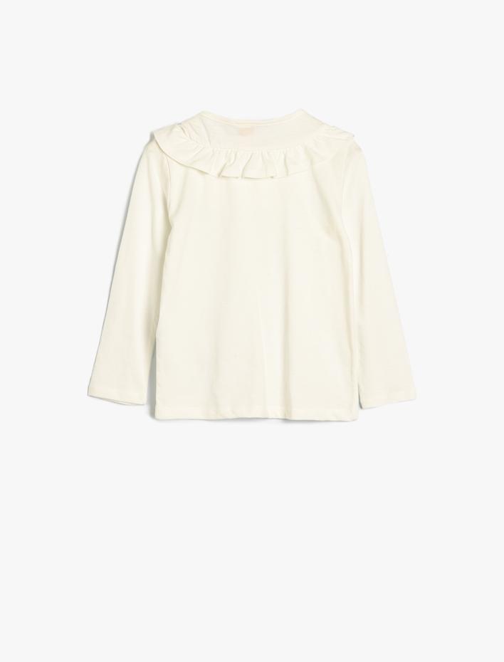 Kız Bebek Basic Fırfırlı Tişört Uzun Kollu Tişört Bisiklet Yaka Pamuklu