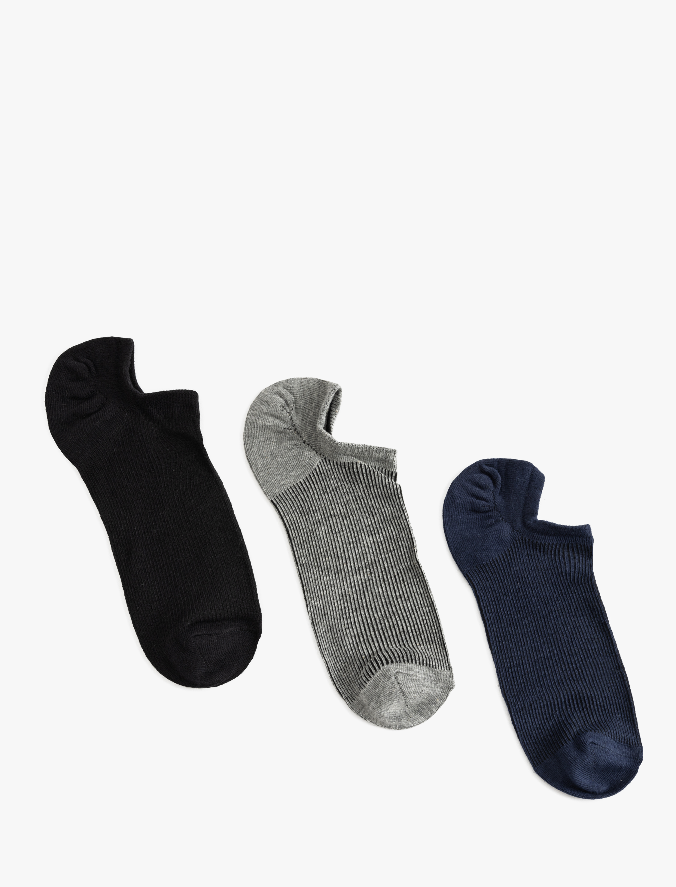  Erkek Görünmez Çorap Seti 3'lü Fitilli Pamuk Karışımlı
