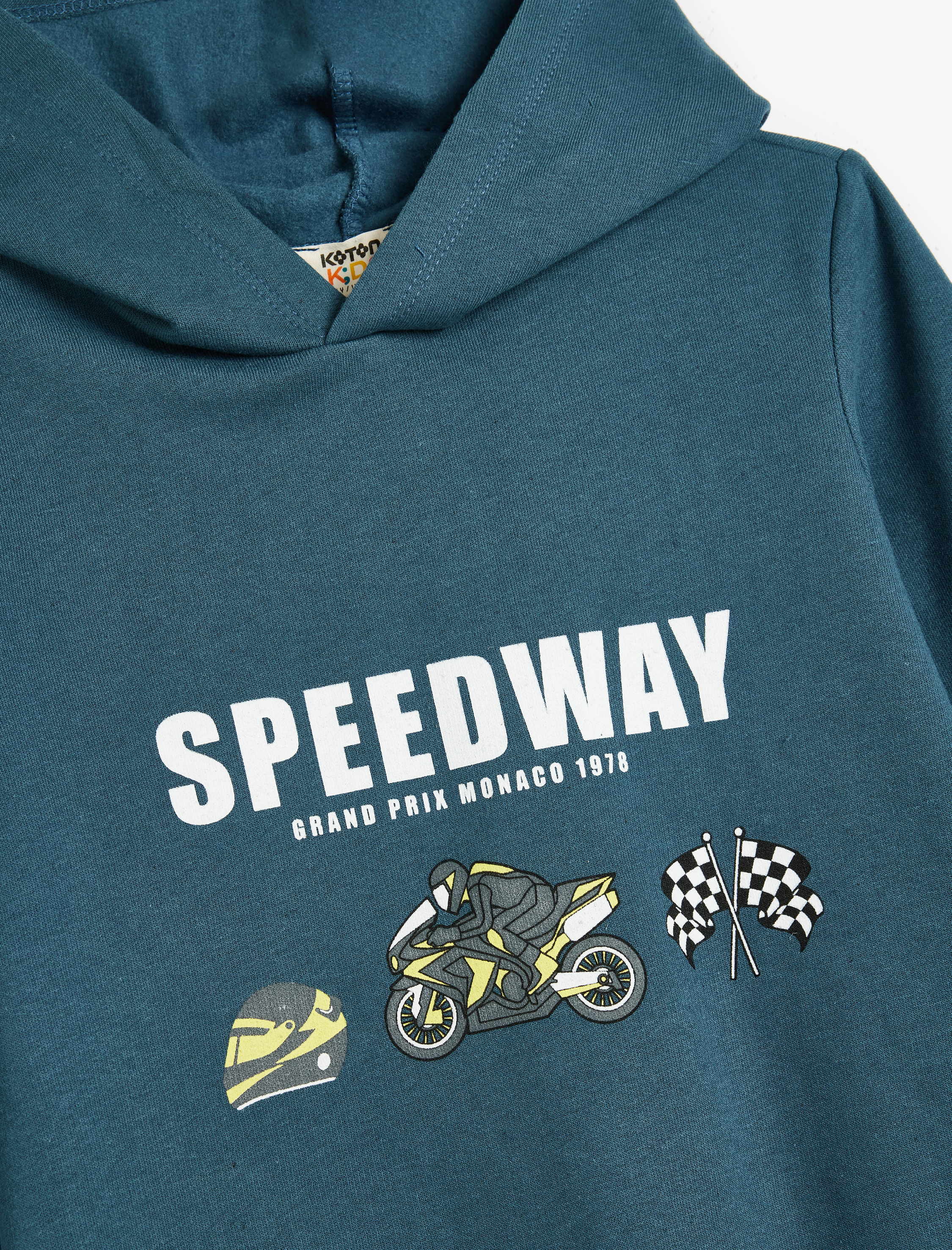  Erkek Çocuk Kapşonlu Sweatshirt Motosiklet Baskılı Uzun Kollu Şardonlu