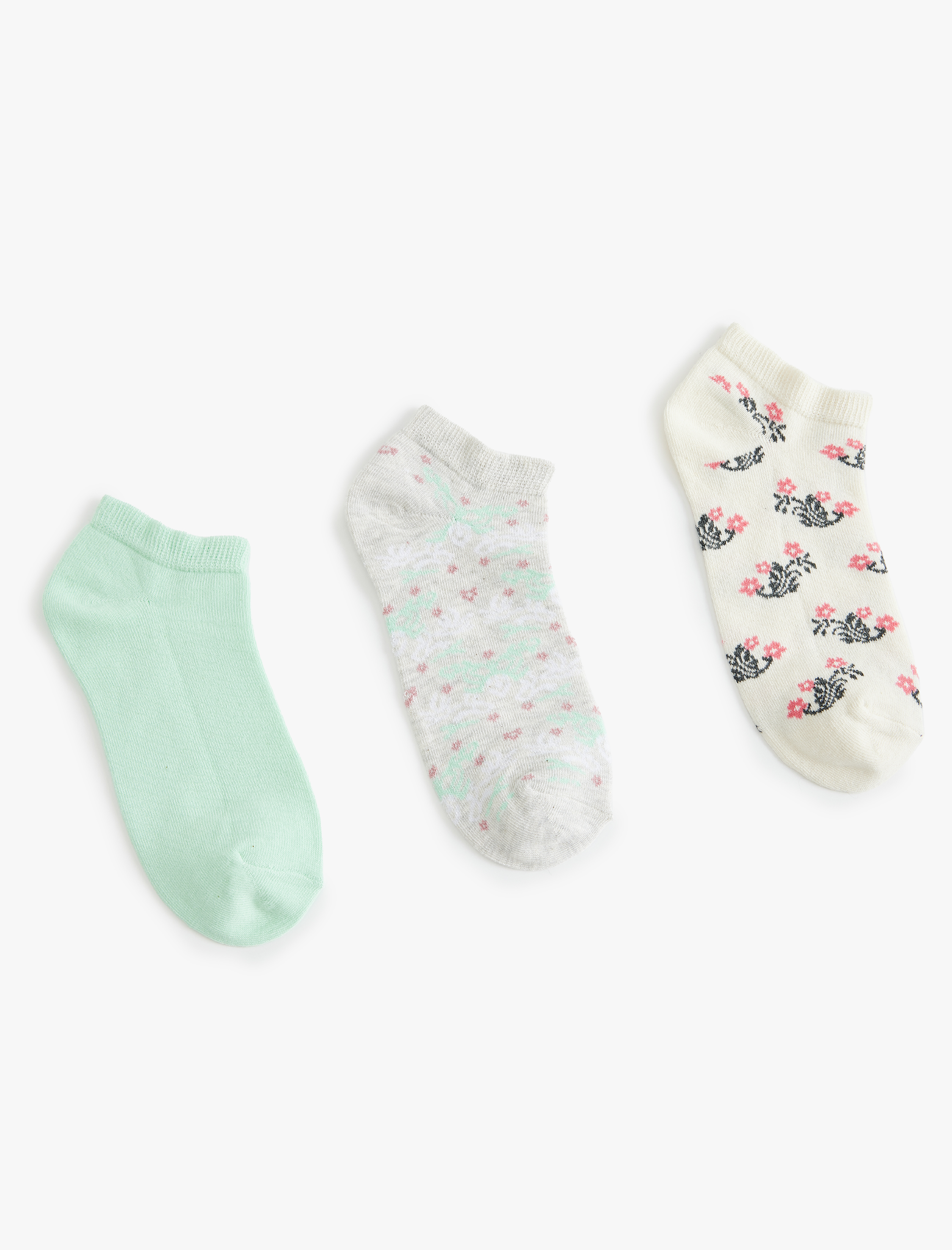  Kadın 3'lü Patik Çorap Seti Çiçekli Çok Renkli