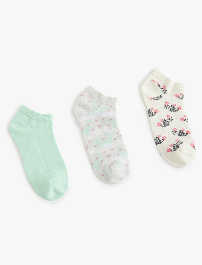 Kadın 3'lü Patik Çorap Seti Çiçekli Çok Renkli