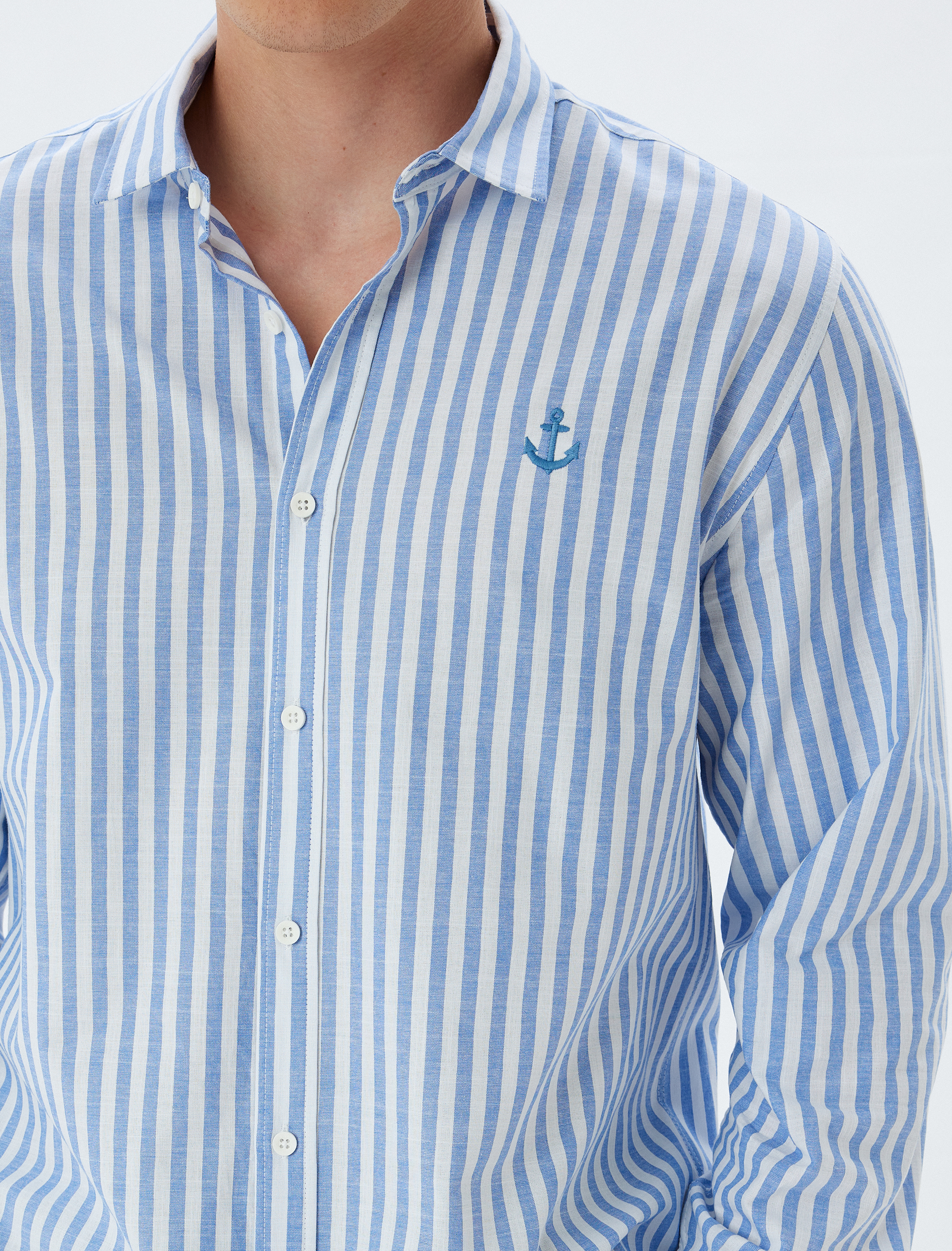   Uzun Kollu Gömlek Çapa İşlemeli Pamuklu Regular Fit