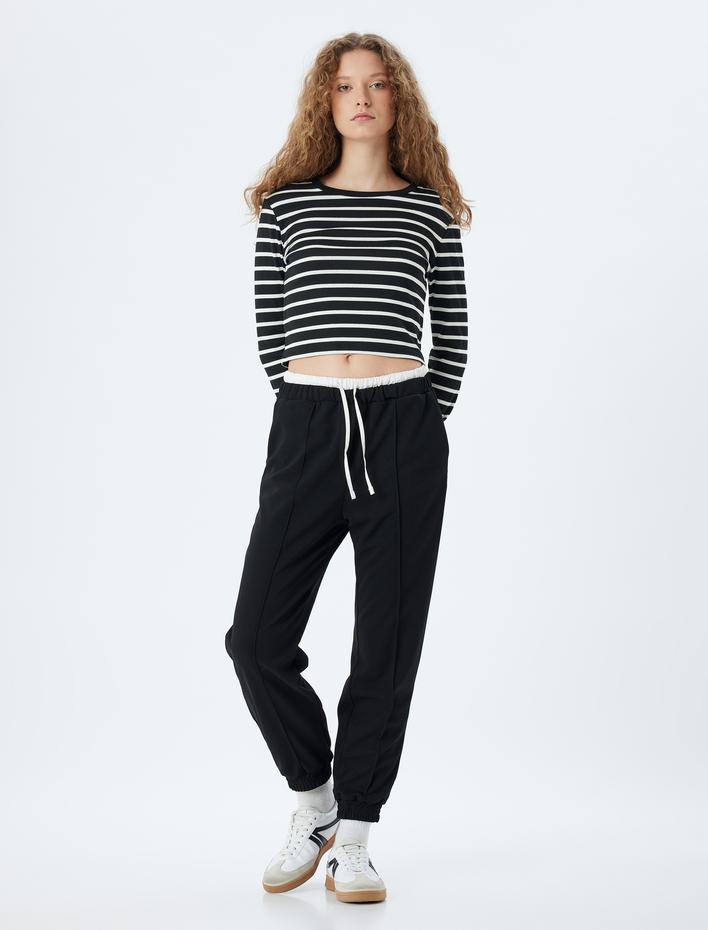  Jogger Pantolon Nervürlü Çift Bel Detaylı Bağcıklı Rahat Kalıp