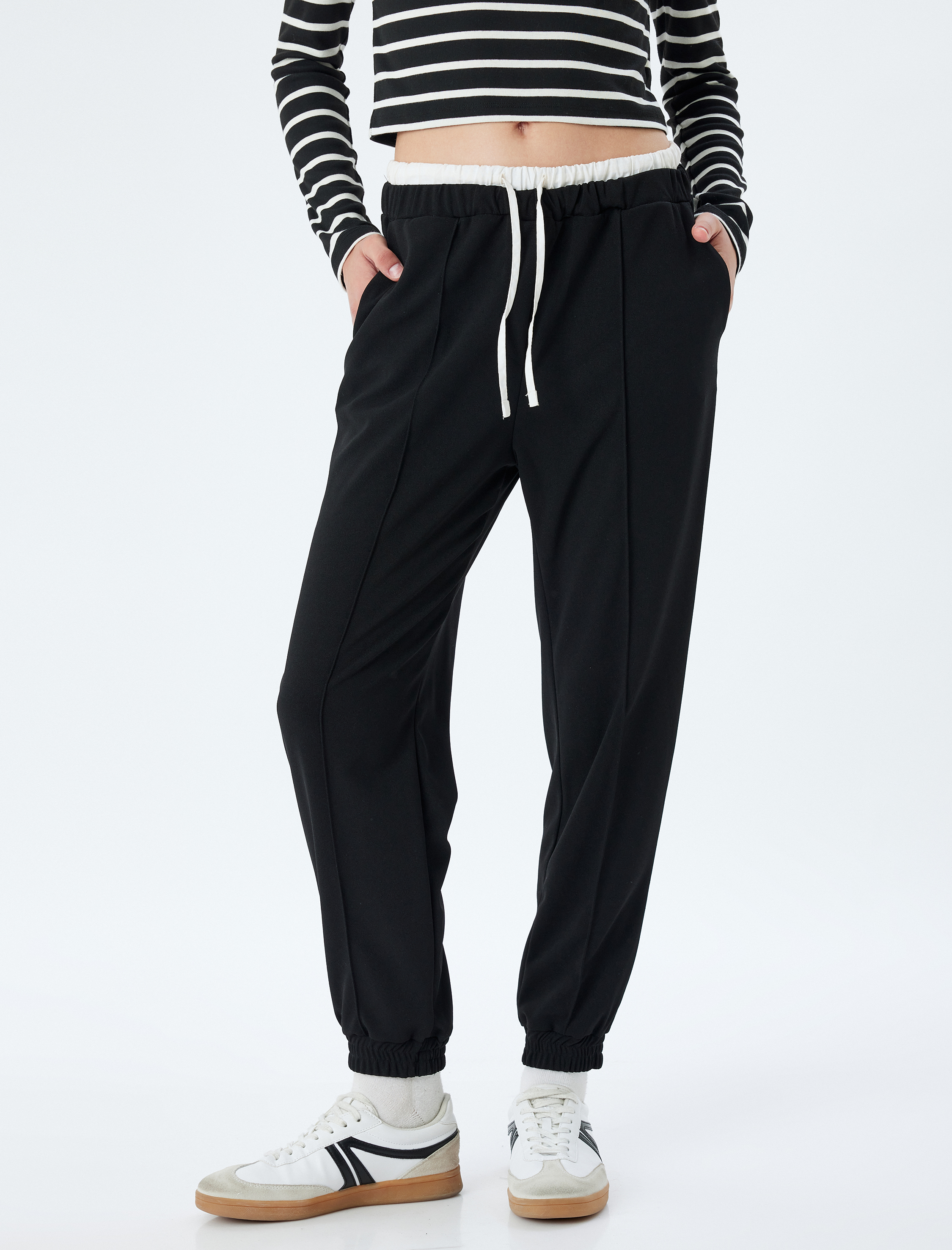 Jogger Pantolon Nervürlü Çift Bel Detaylı Bağcıklı Rahat Kalıp