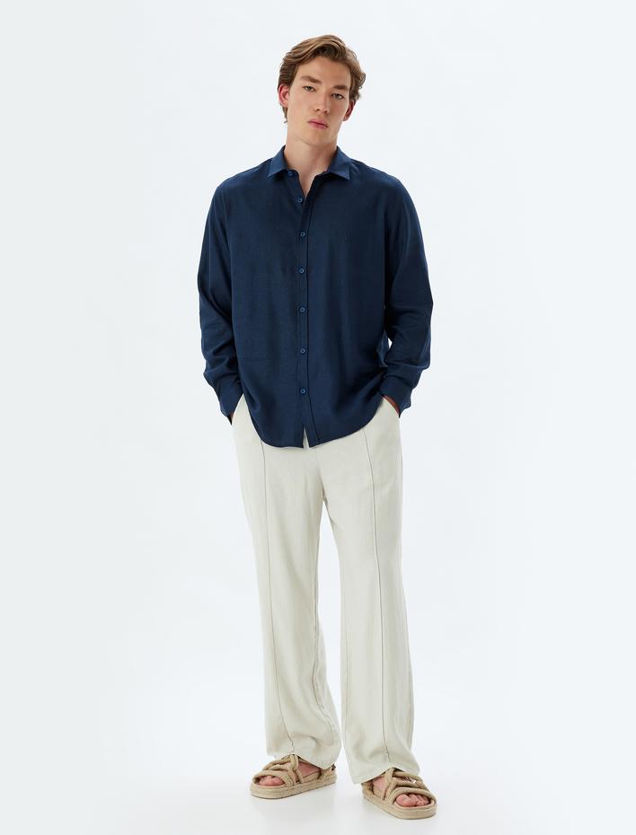  Keten Karışımlı Gömlek Uzun Kollu Regular Fit