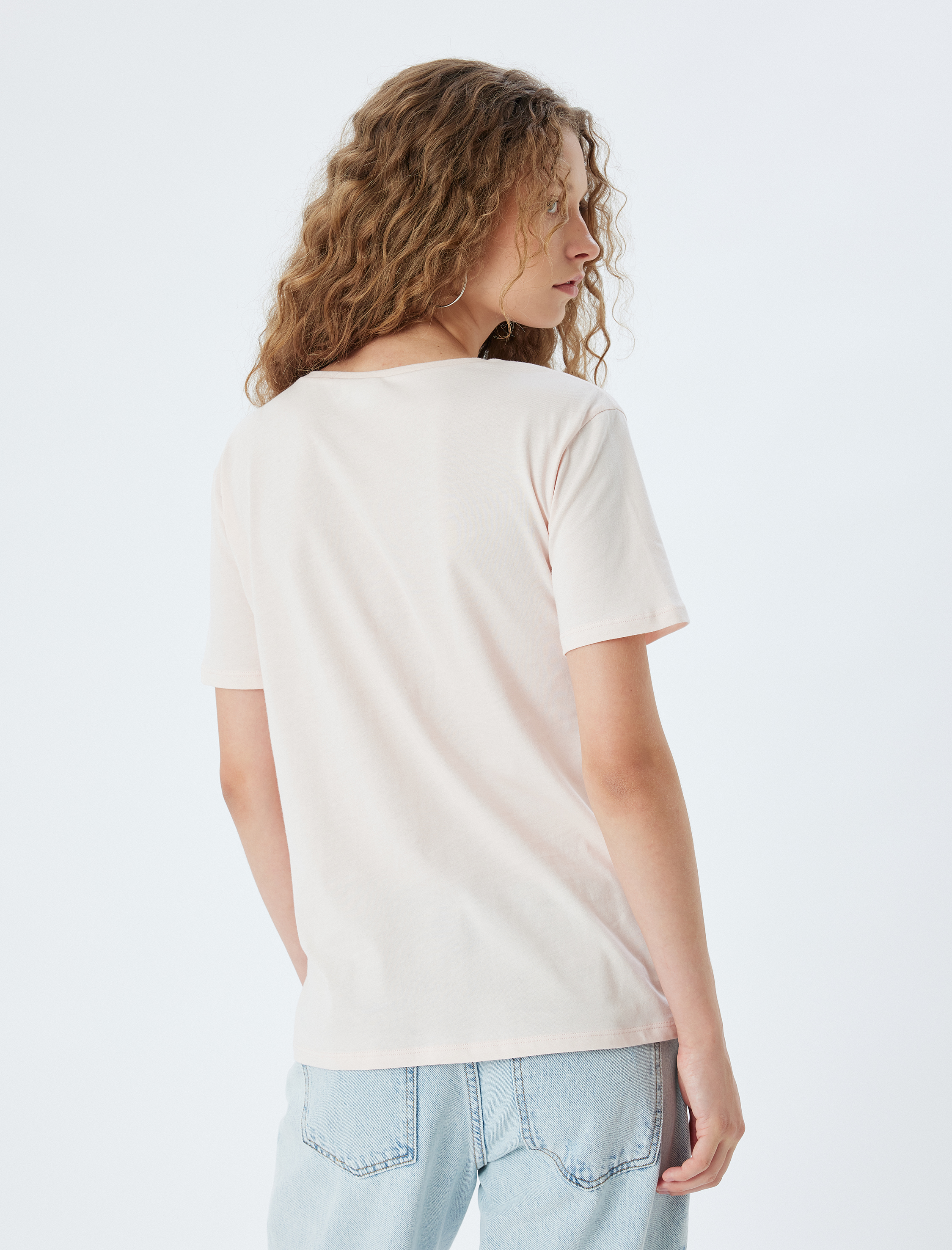   Oversize Tişört Tavşan Baskılı Kısa Kollu Bisiklet Yaka