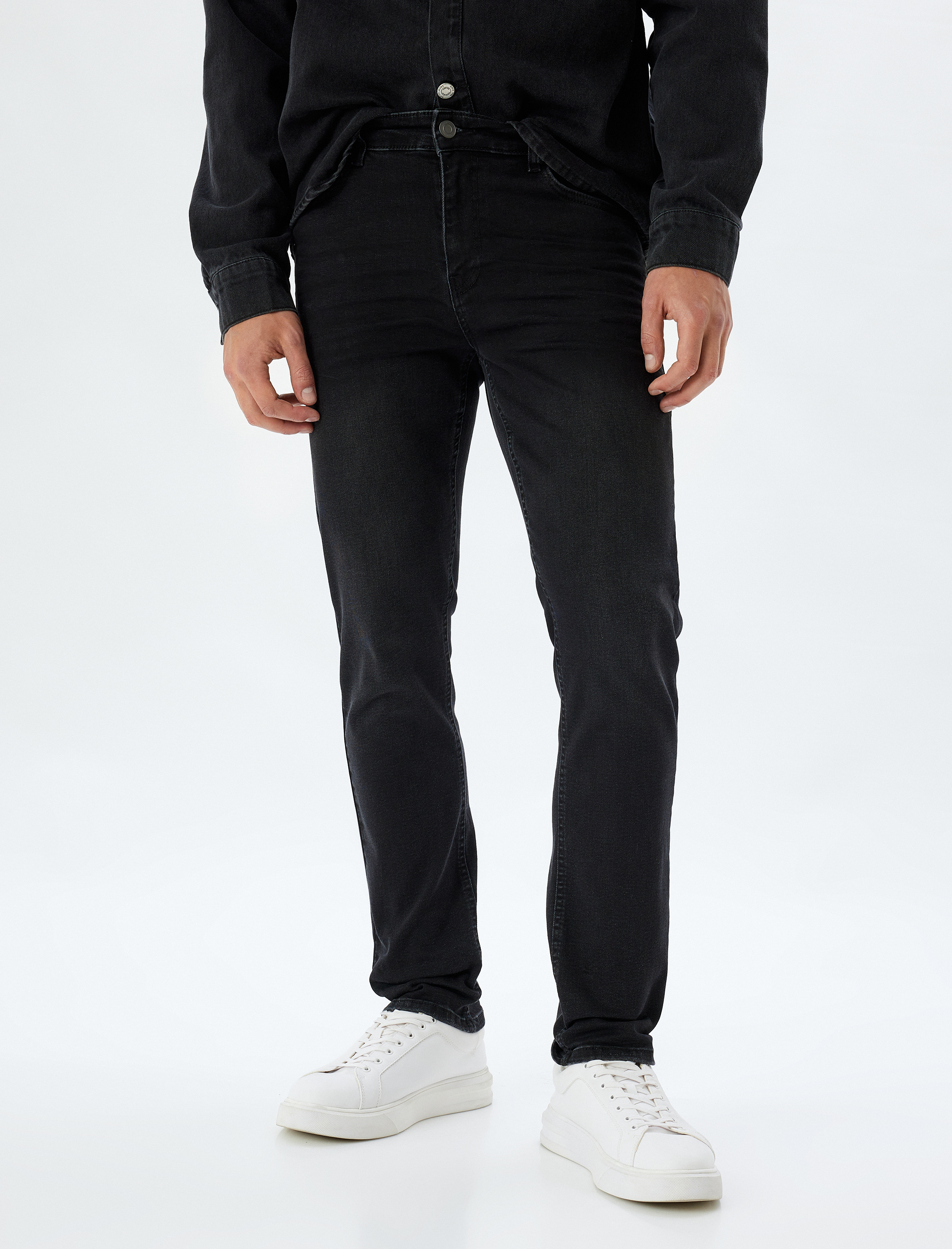   Düğmeli Standart Bel Slim Fit Kot Pantolon - Brad Jean