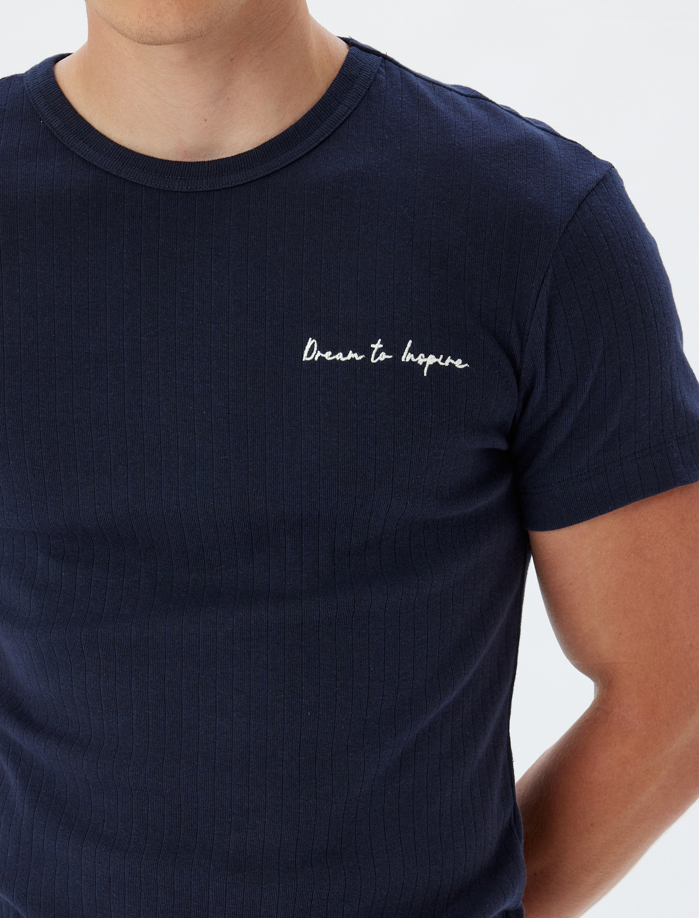   Slogan Baskılı Pamuklu Bisiklet Yaka Kısa Kollu Slim Fit Tişört