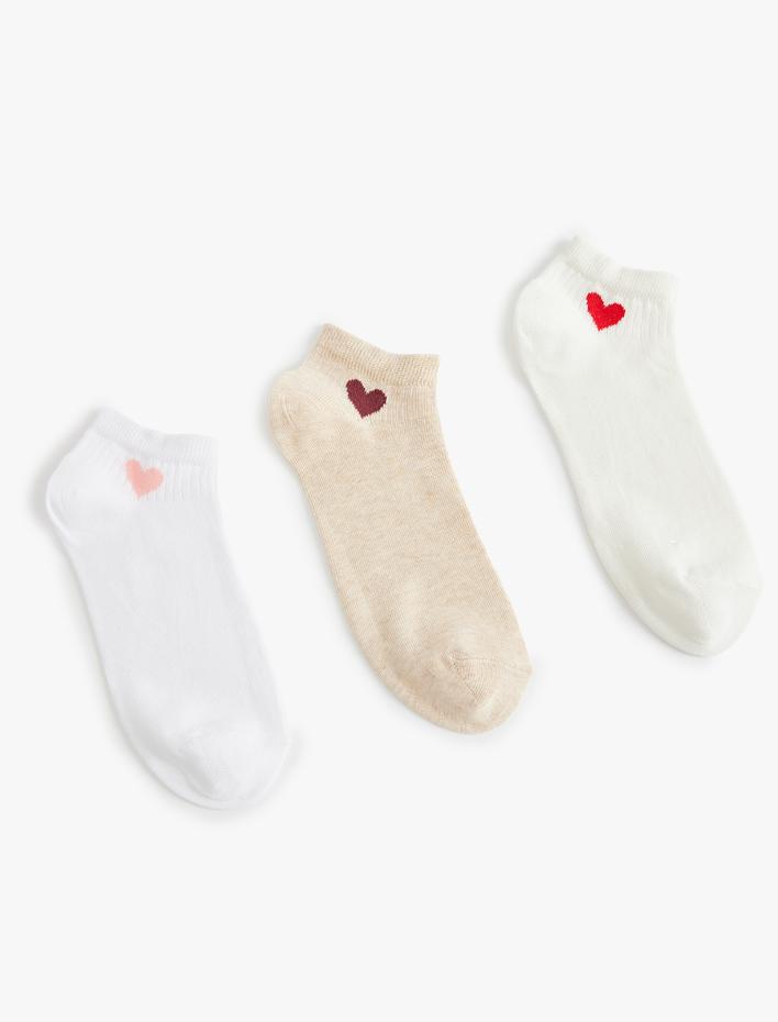 Kadın 3'lü Patik Çorap Seti Kalp Desenli Çok Renkli