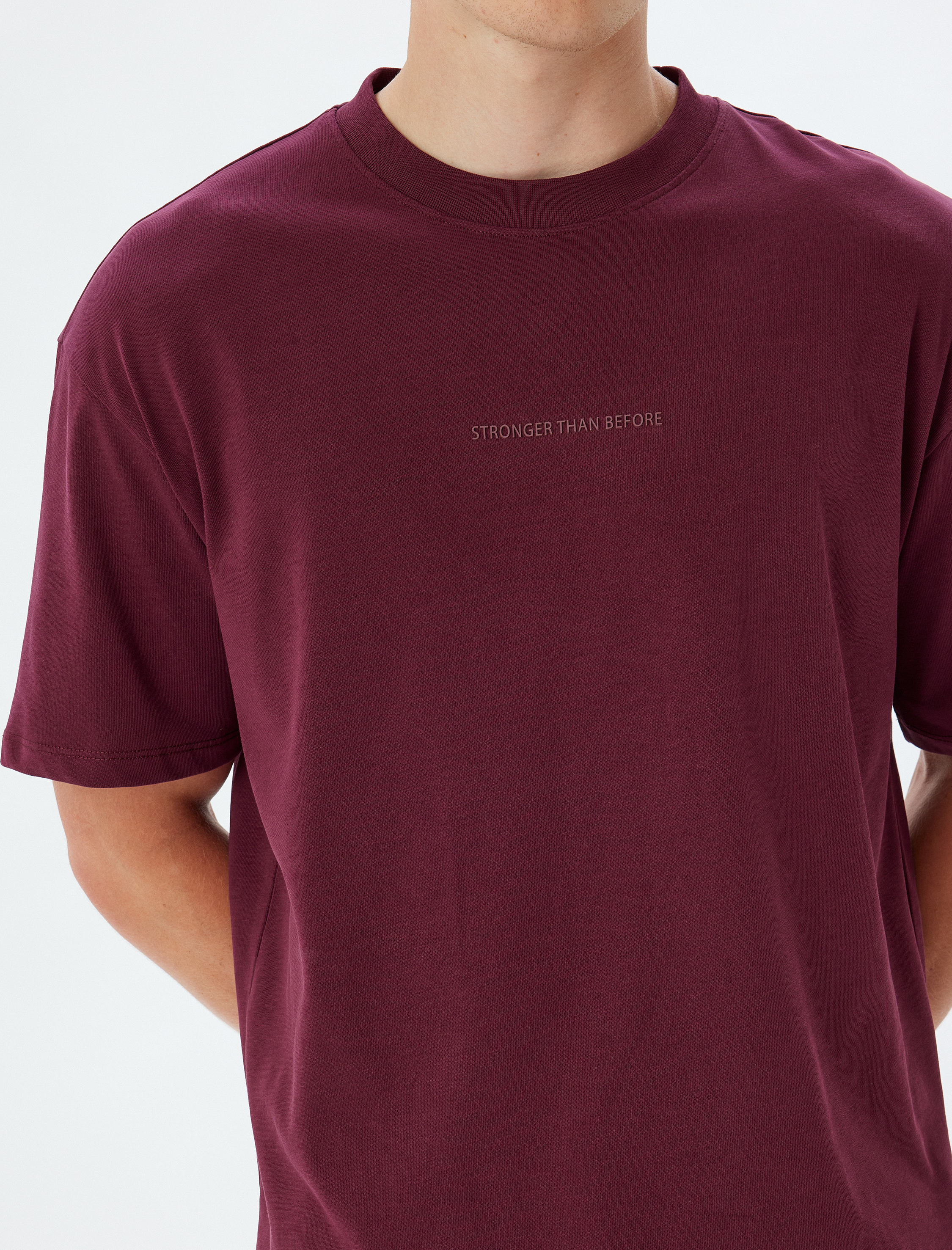   Slogan Baskılı Pamuklu Bisiklet Yaka Kısa Kollu Oversize Tişört