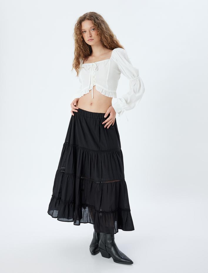  Volanlı Katlı A Kesim Rahat Kalıp Etek