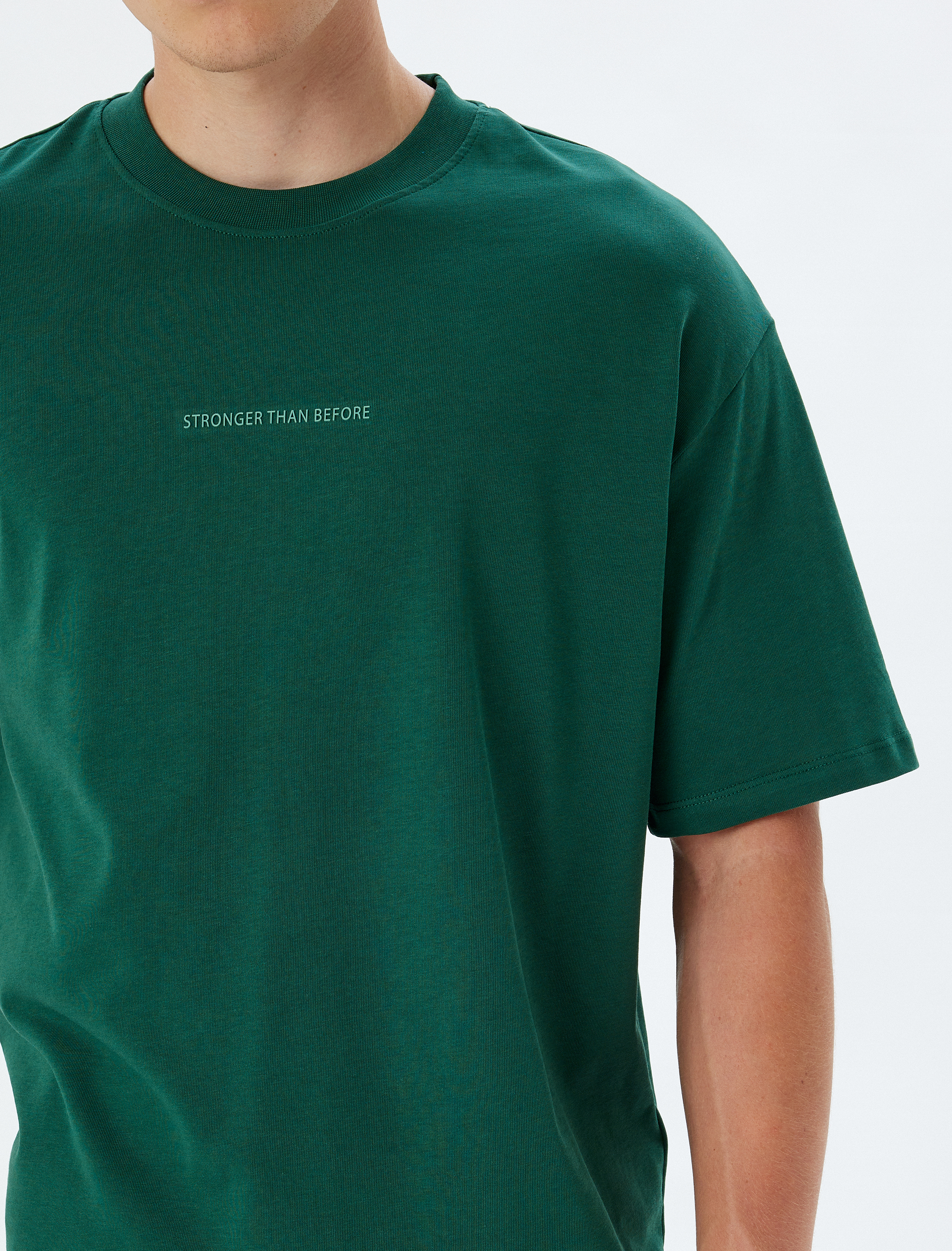   Slogan Baskılı Pamuklu Bisiklet Yaka Kısa Kollu Oversize Tişört