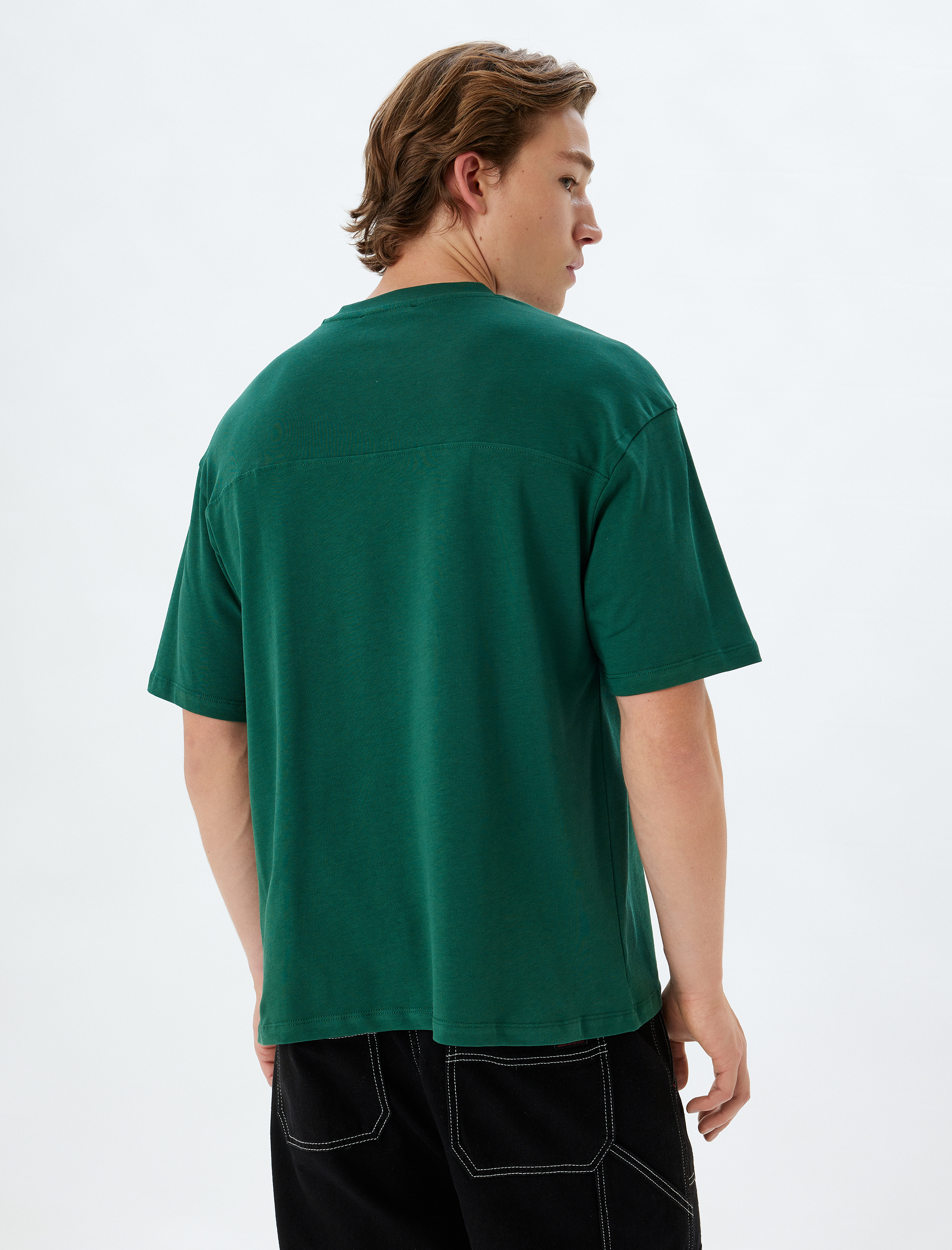   Slogan Baskılı Pamuklu Bisiklet Yaka Kısa Kollu Oversize Tişört