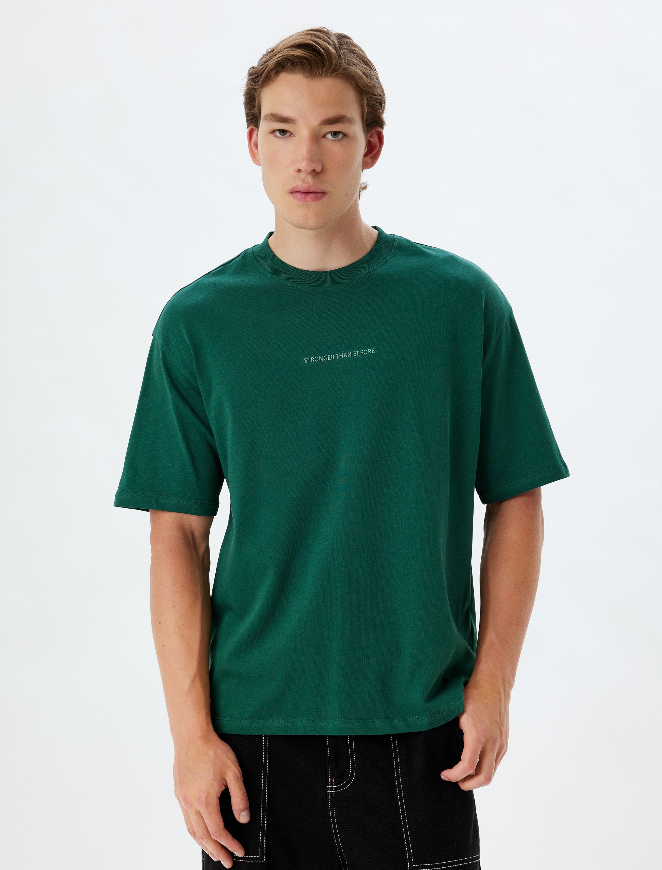   Slogan Baskılı Pamuklu Bisiklet Yaka Kısa Kollu Oversize Tişört