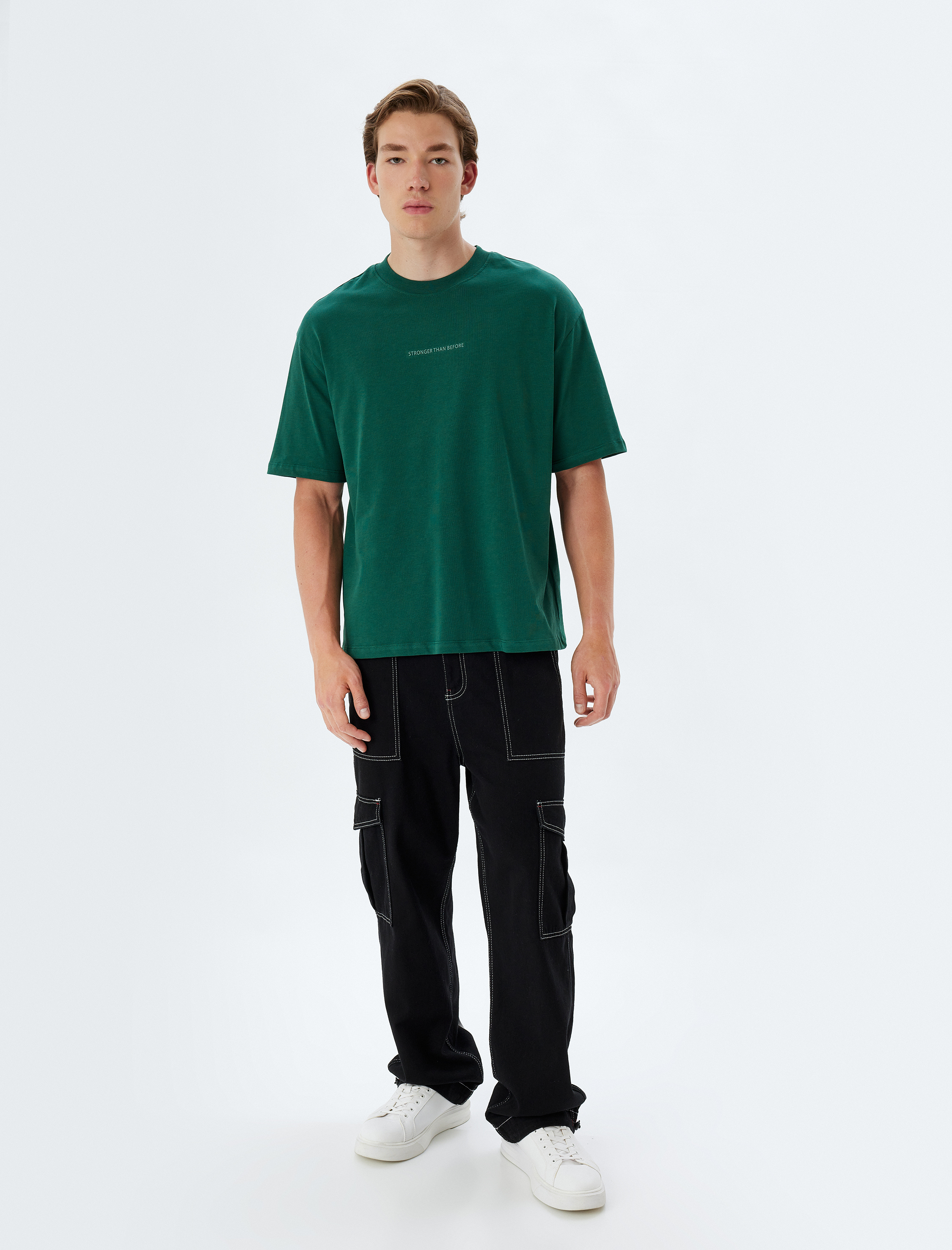   Slogan Baskılı Pamuklu Bisiklet Yaka Kısa Kollu Oversize Tişört