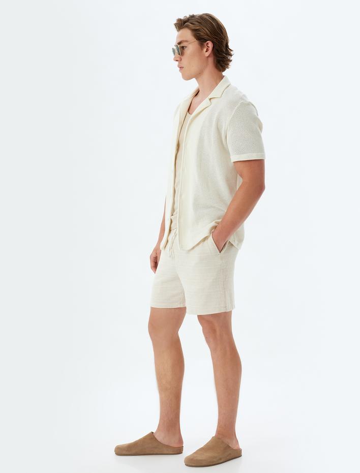  Skinny Fit Şort Kısa Beli Bağcıklı Cep Detaylı Pamuklu