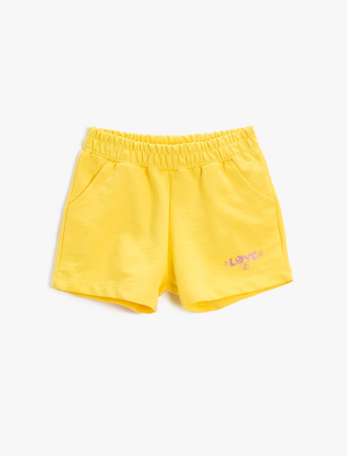 Kız Çocuk Simli Baskılı Şort Pamuklu