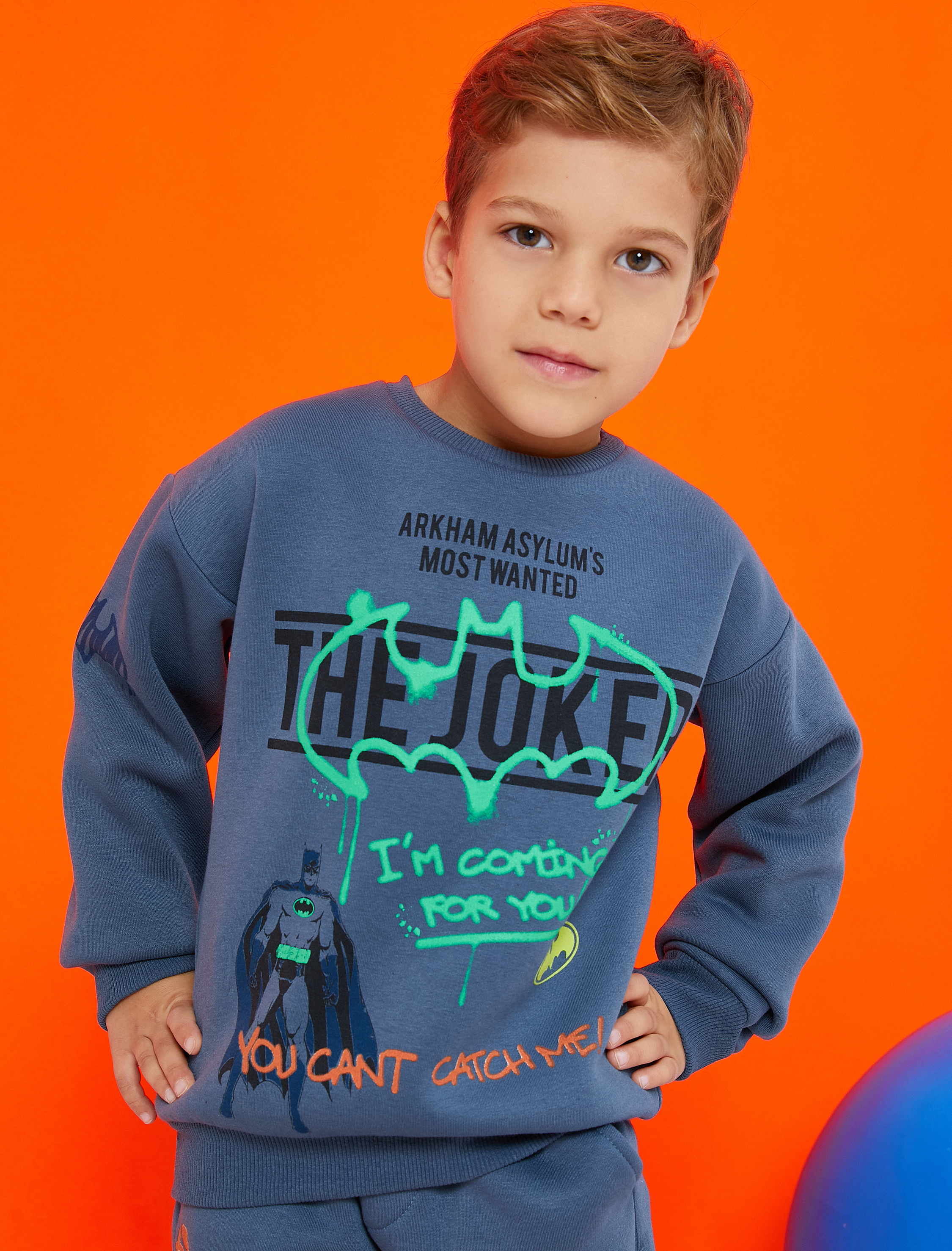  Erkek Çocuk Batman Sweatshirt Baskılı Lisanslı