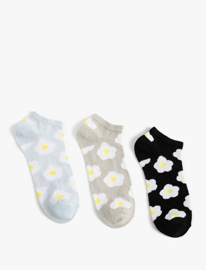 Kadın Çiçekli 3'lü Patik Çorap Seti