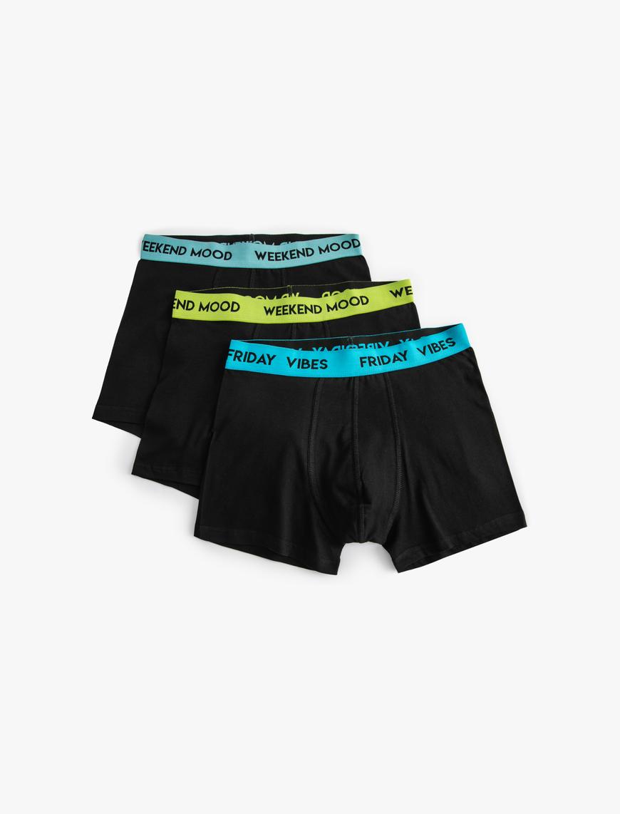   Slogan Baskılı Pamuklu 3'lü Boxer Seti