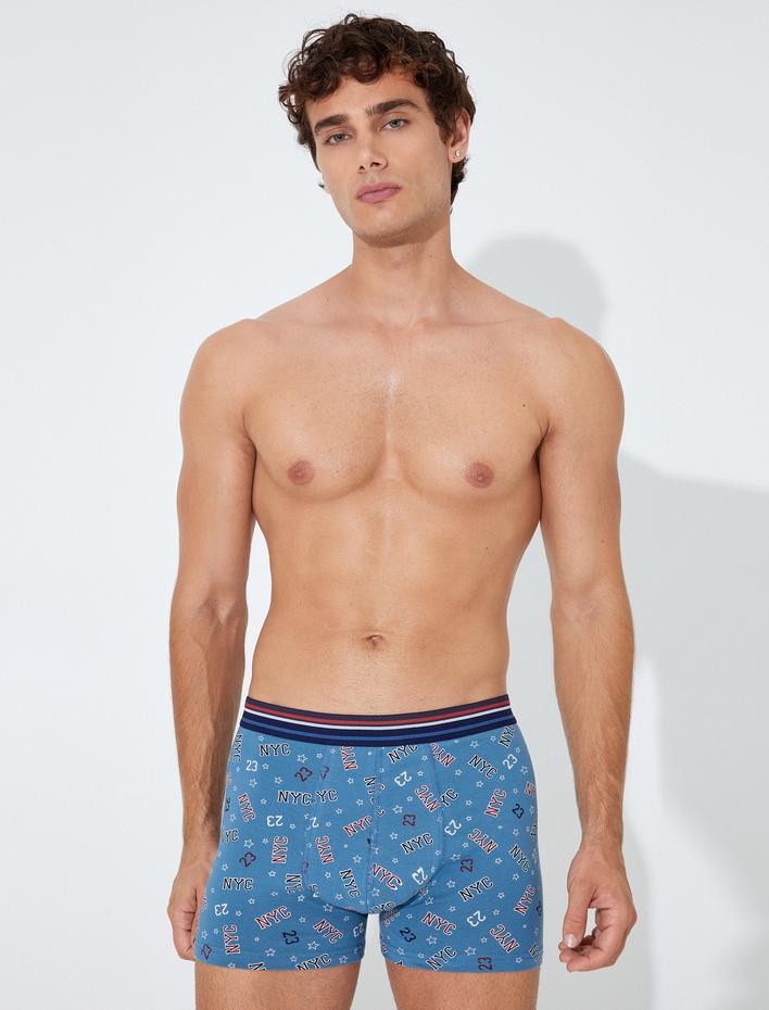  Slogan Baskılı Pamuklu 3'lü Boxer Seti