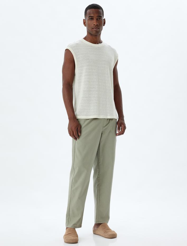  Keten Pantolon Beli Lastikli Cep Detaylı