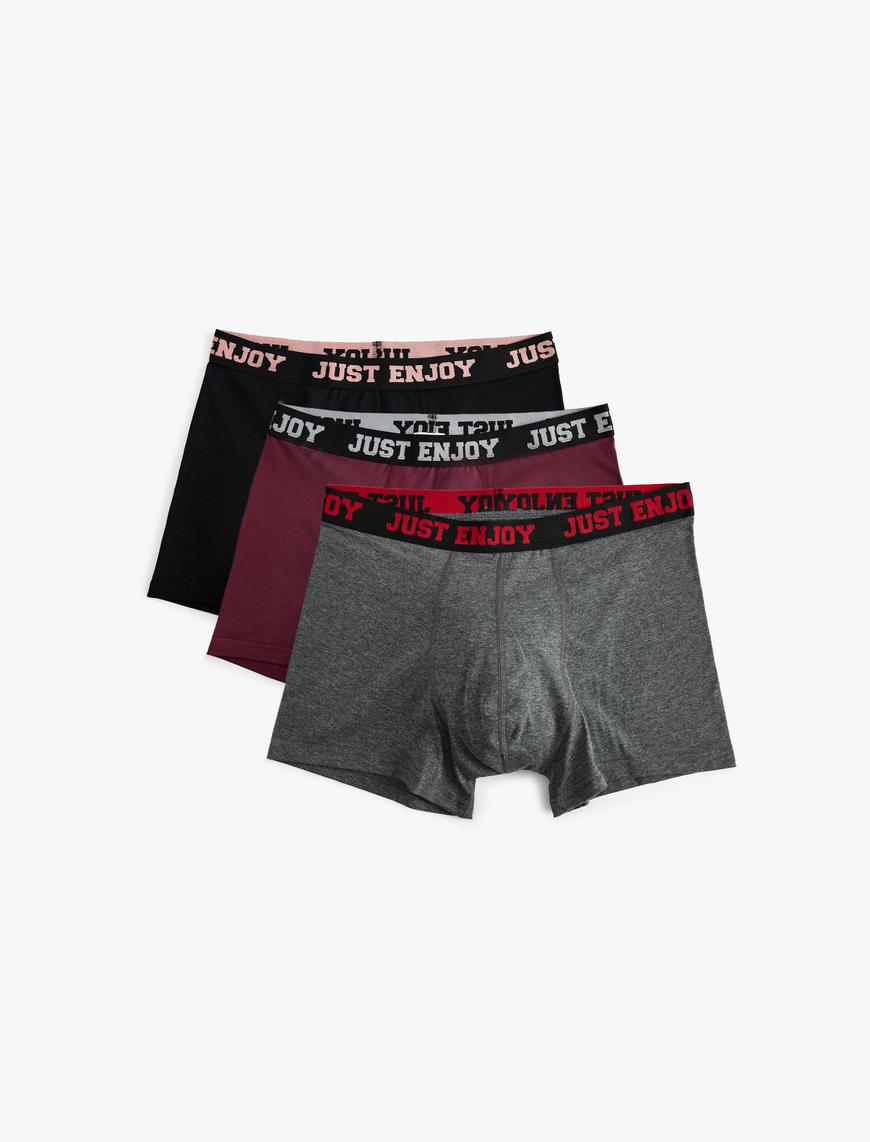   Slogan Baskılı Pamuklu 3'lü Boxer Seti