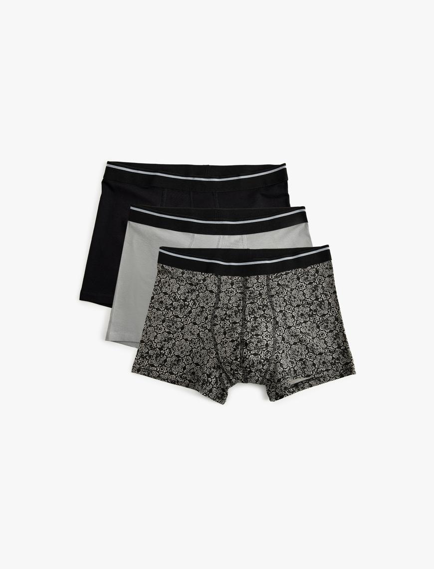   Slim Fit Soyut Baskılı Pamuklu 3'lü Boxer Seti