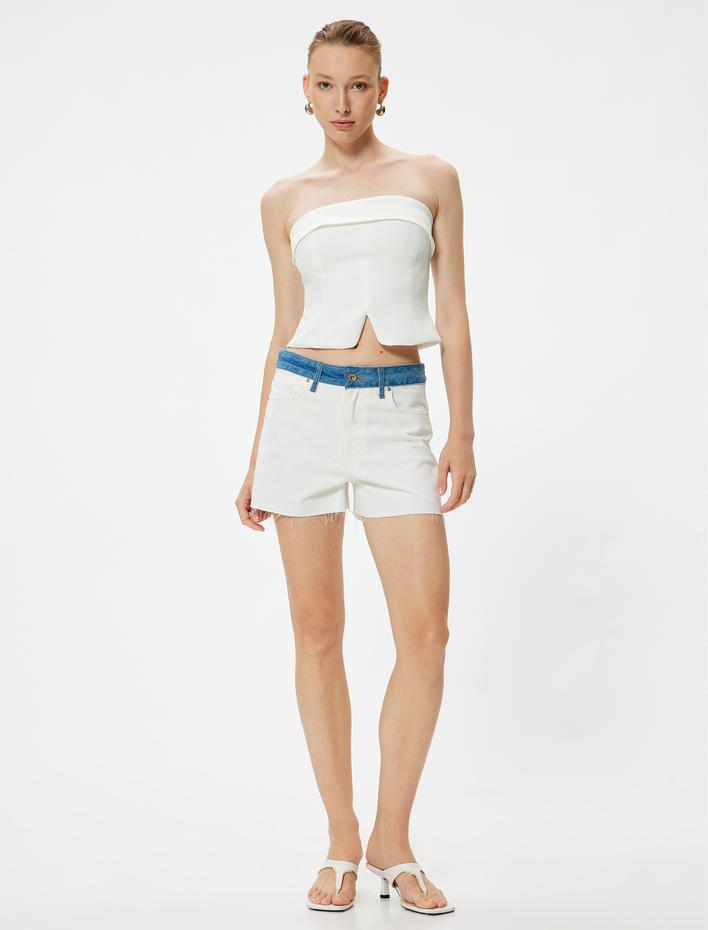  Koton X Sima Tarkan - Renk Bloklu Mini Kot Şort