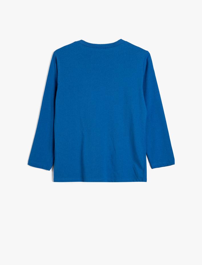 Erkek Çocuk Tişört Kış Temalı Baskı Detaylı Uzun Kollu Bisiklet Yaka Pamuklu