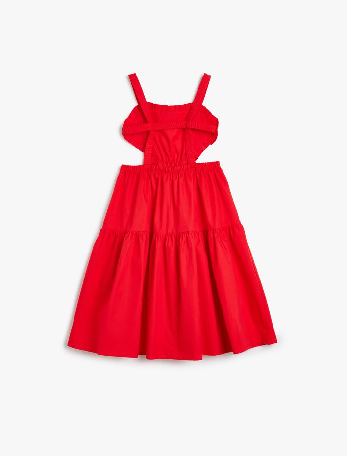 Kız Çocuk Elbise Askılı Fırfırlı Pencere Detaylı Pamuklu