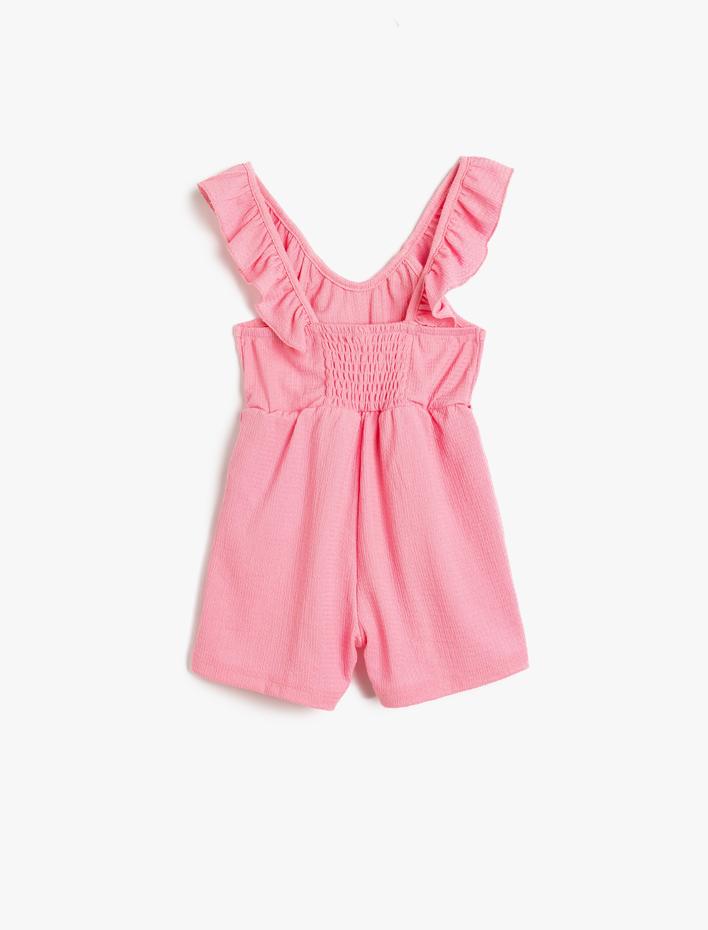 Kız Bebek Kısa Tulum Kolsuz Fırfır Detaylı V Yaka