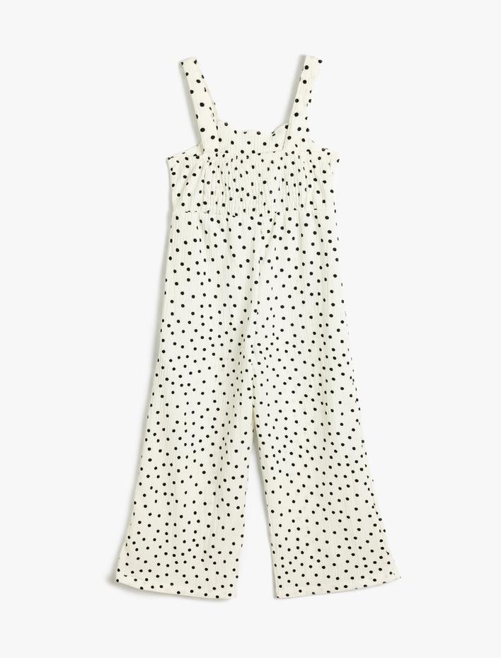 Kız Çocuk Tulum Askılı Fiyonklu Puantiyeli Bol Paça