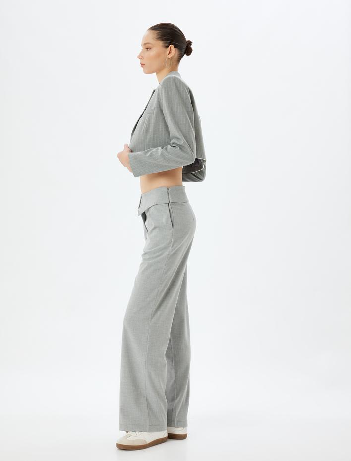  Geniş Paça Kumaş Pantolon Beli Katlı Düğmeli Normal Bel