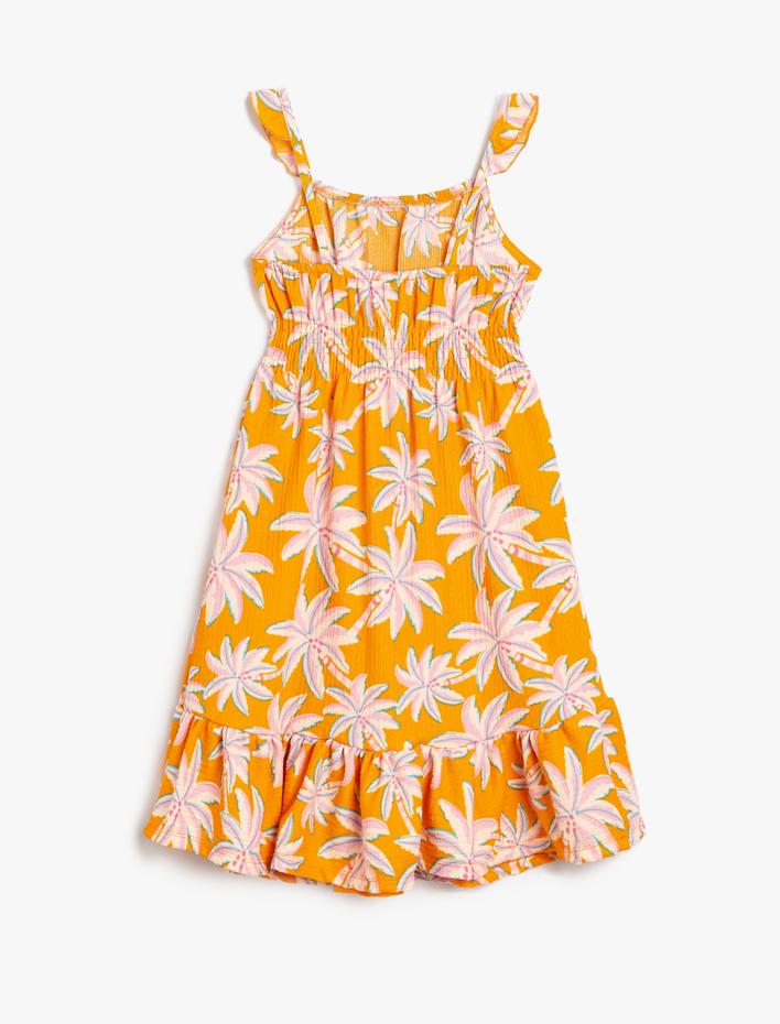 Kız Çocuk Askılı Elbise Fırfır Detaylı Çiçek Desenli