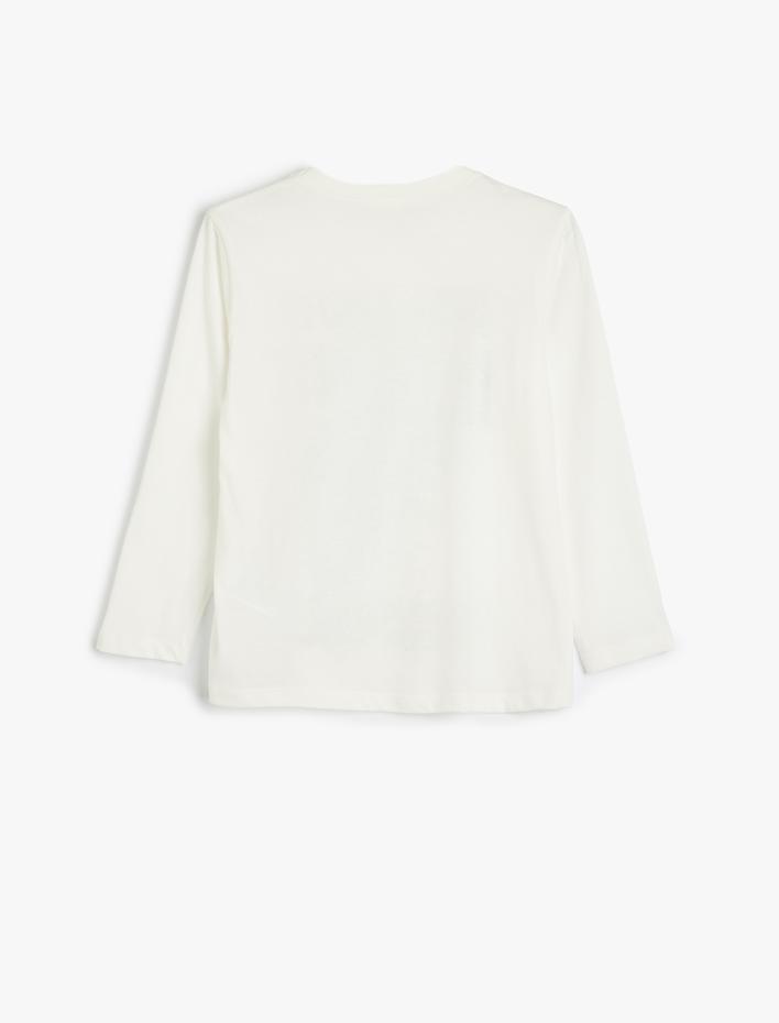 Erkek Çocuk Dinozor Baskılı Bisiklet Yaka Uzun Kollu Pamuklu Tişört