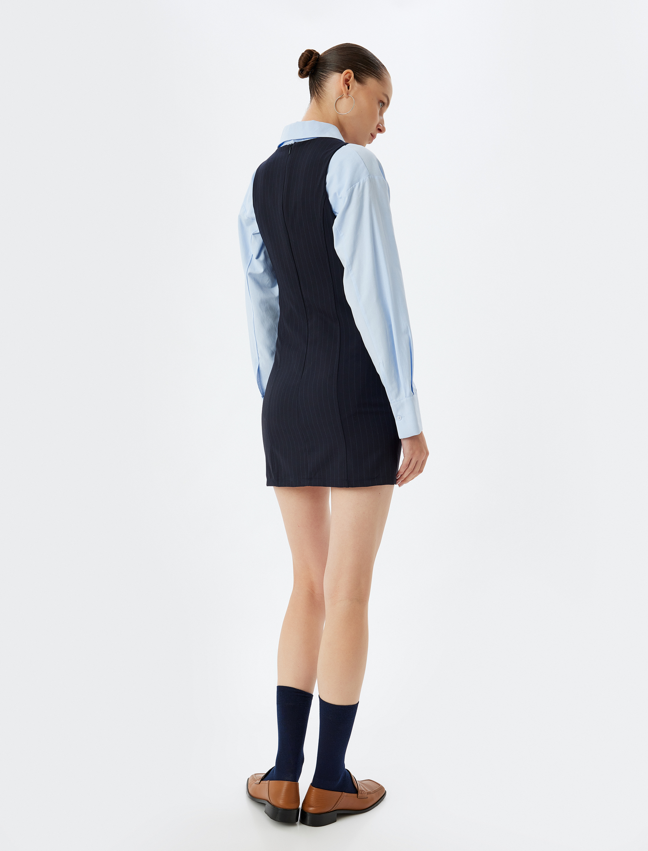 Kolsuz Elbise Bodycon Dikiş Detaylı Slim Fit Bisiklet Yaka