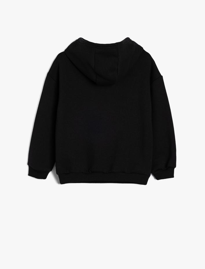 Kız Çocuk Kapşonlu Sweatshirt Ayıcık Baskılı Şardonlu Slogan Temalı