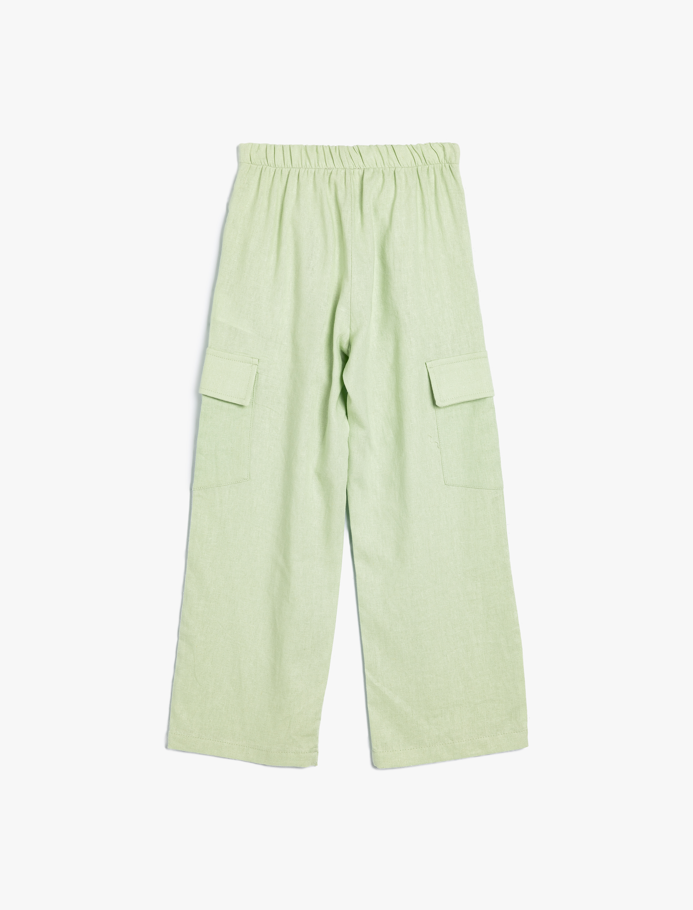  Kız Çocuk Keten Pantolon Bol Paça Kargo Cepli Beli Lastikli