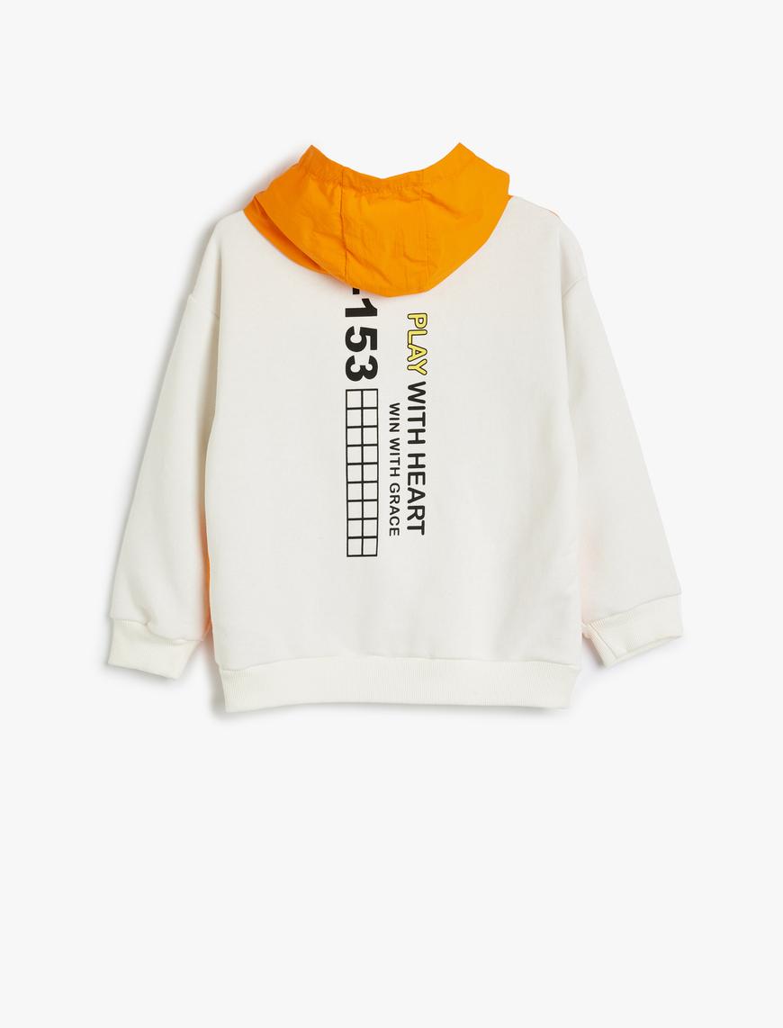  Erkek Çocuk Kapşonlu Sweatshirt Slogan Baskılı Renk Bloklu