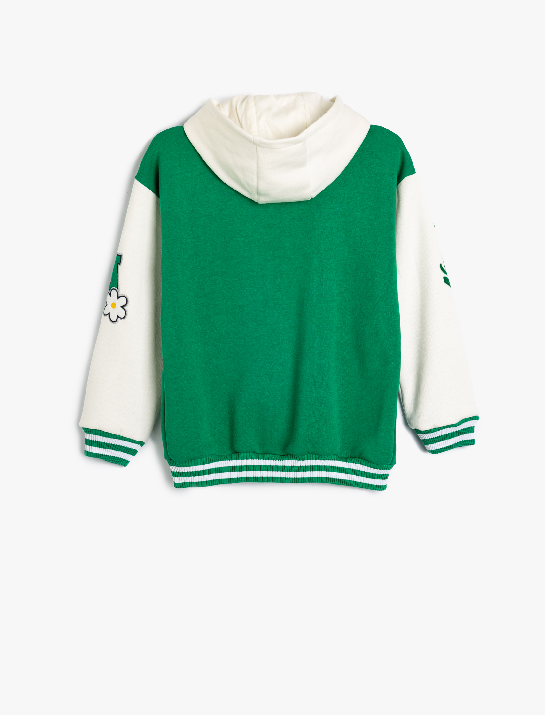  Kız Çocuk Kolej Ceket Kapşonlu Renk Kontrastlı Aplike Detaylı Çıtçıt Düğmeli Şardonlu