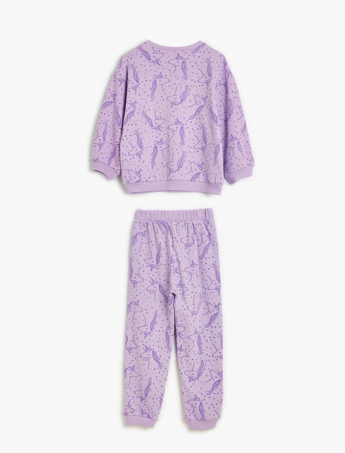 Kız Bebek Eşofman Takımı Unicorn Baskılı Pamuklu Şardonlu