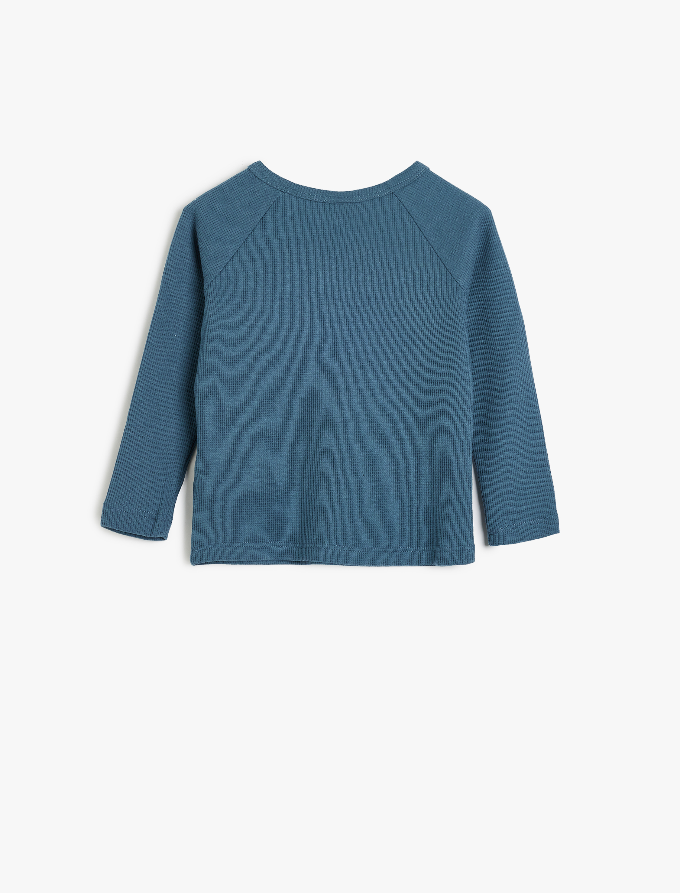  Erkek Bebek Tişört Uzun Kollu Bisiklet Yaka Dokulu Düğme Detaylı Pamuklu