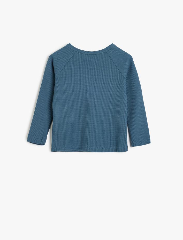 Erkek Bebek Tişört Uzun Kollu Bisiklet Yaka Dokulu Düğme Detaylı Pamuklu