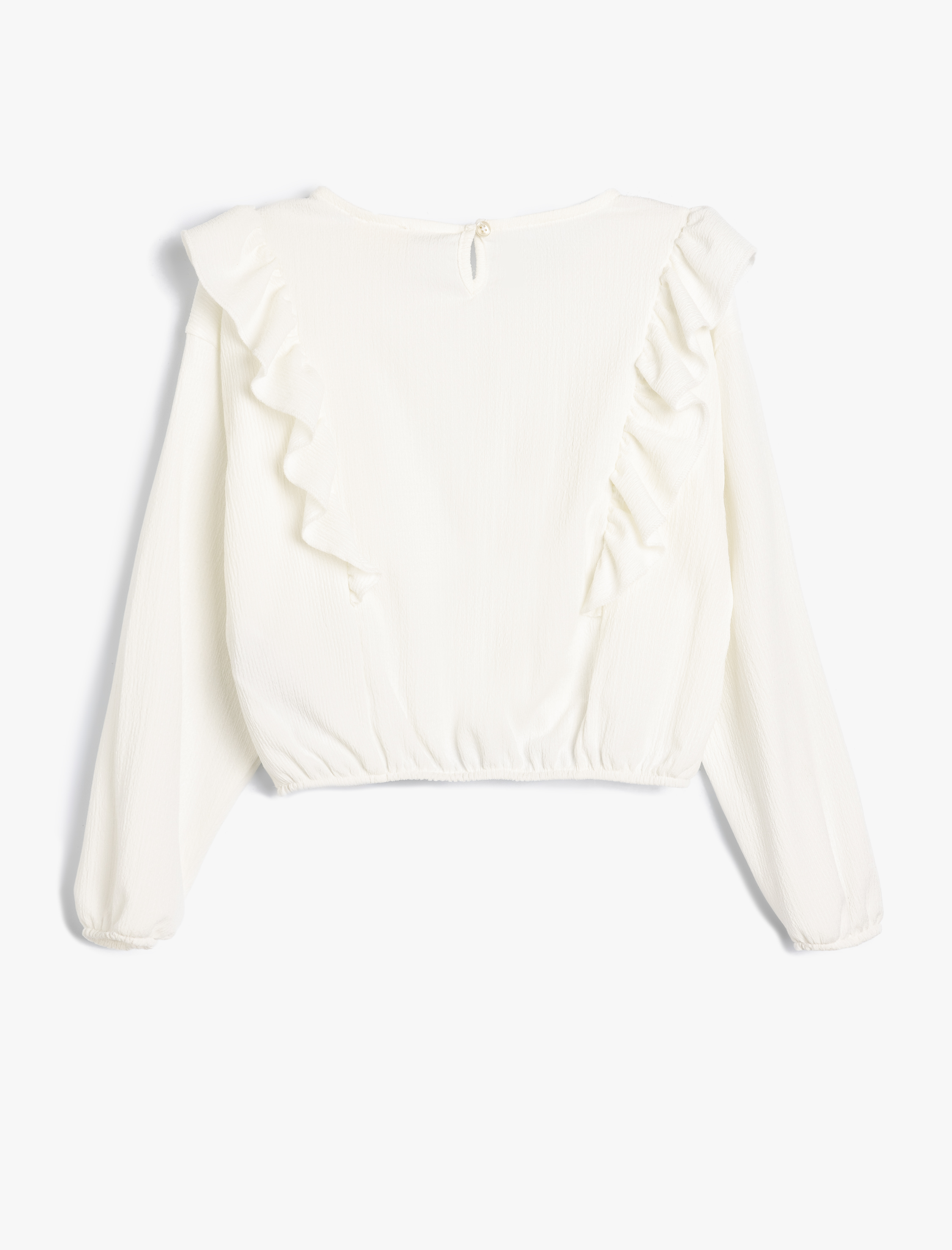  Kız Çocuk Fırfırlı Bluz Uzun Kollu Yuvarlak Yaka Manşetleri Lastikli