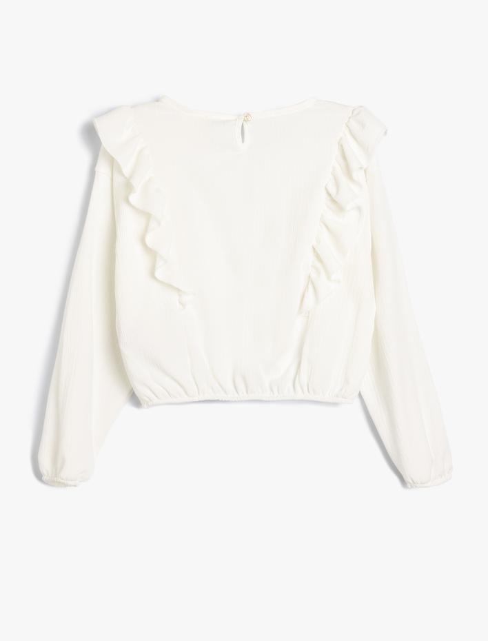 Kız Çocuk Fırfırlı Bluz Uzun Kollu Yuvarlak Yaka Manşetleri Lastikli