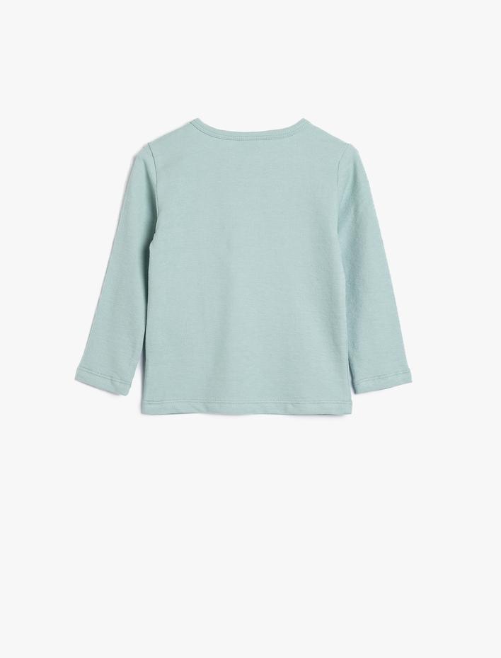 Erkek Bebek Basic Tişört Uzun Kollu Bisiklet Yaka Dokulu Düğme Detaylı Pamuklu