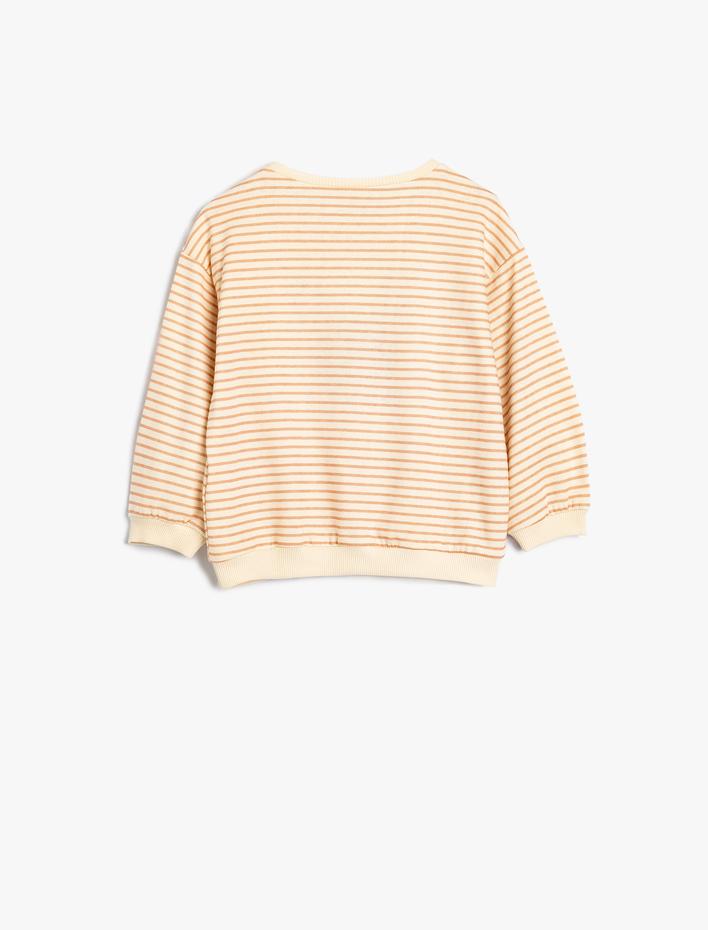 Kız Bebek Sweatshirt Tavşan Aplike Detaylı Uzun Kollu Bisiklet Yaka Şardonlu Pamuklu