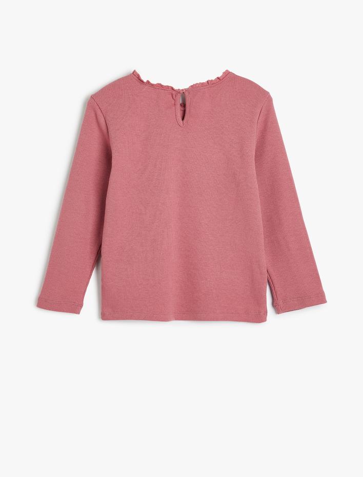 Kız Bebek Tişört Uzun Kollu Bisiklet Yaka Fırfır Detaylı Ribanalı Pamuklu